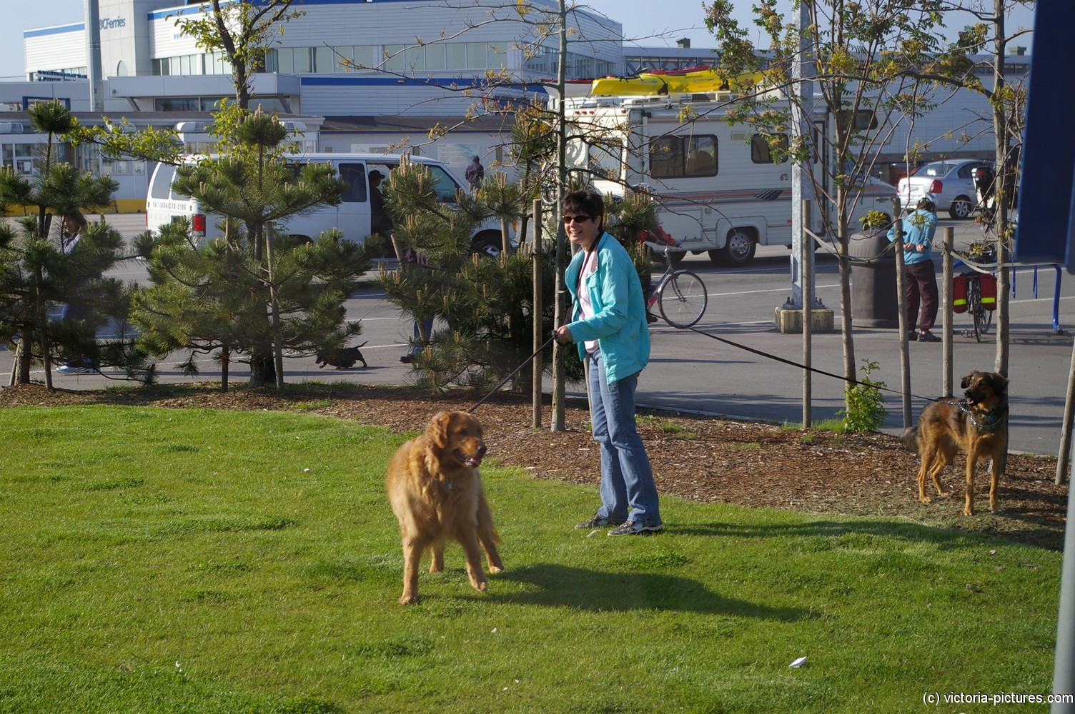 Woman and her dogs at the BC Ferries Tsawwassen Terminal.jpg